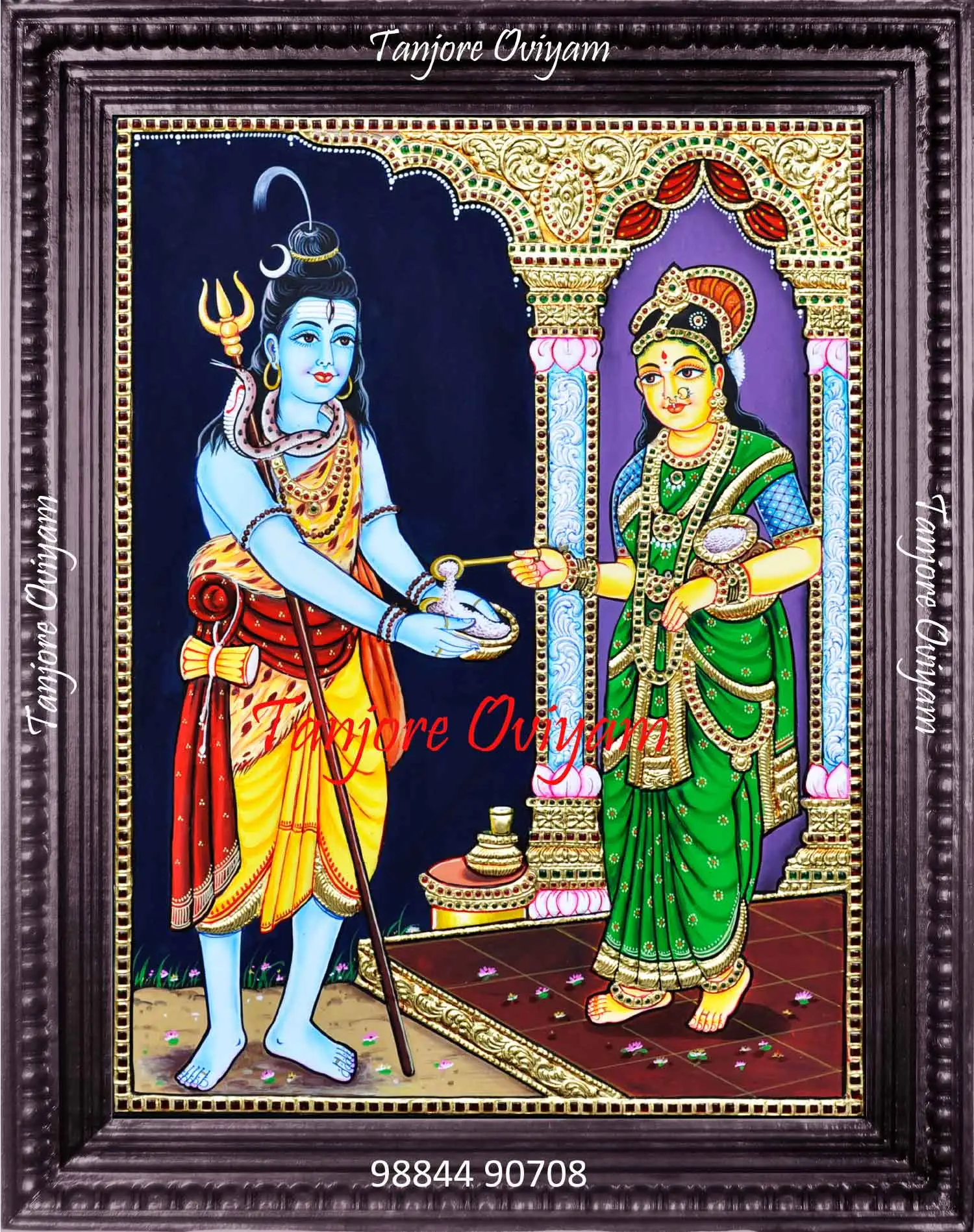 Annapurna mata and Shiva Tanjore Painting